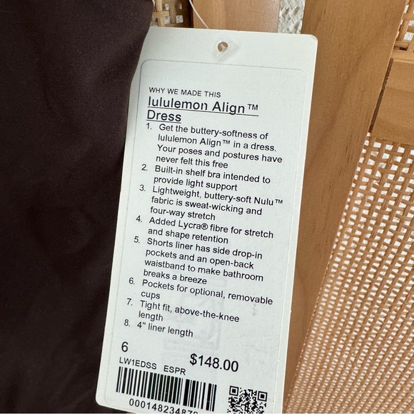 NWT LULULEMON ALIGN DRESS WITH BUILT IN SHORTS ESPRESSO BROWN SIZE 6 SMALL - Picture 4 of 7